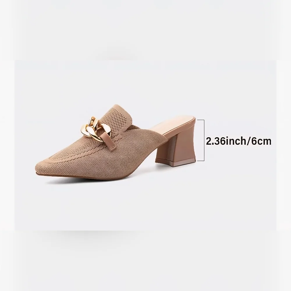 Knit Pointed Toe Chunky Heel Mules #962, 963 - Picture 12 of 16